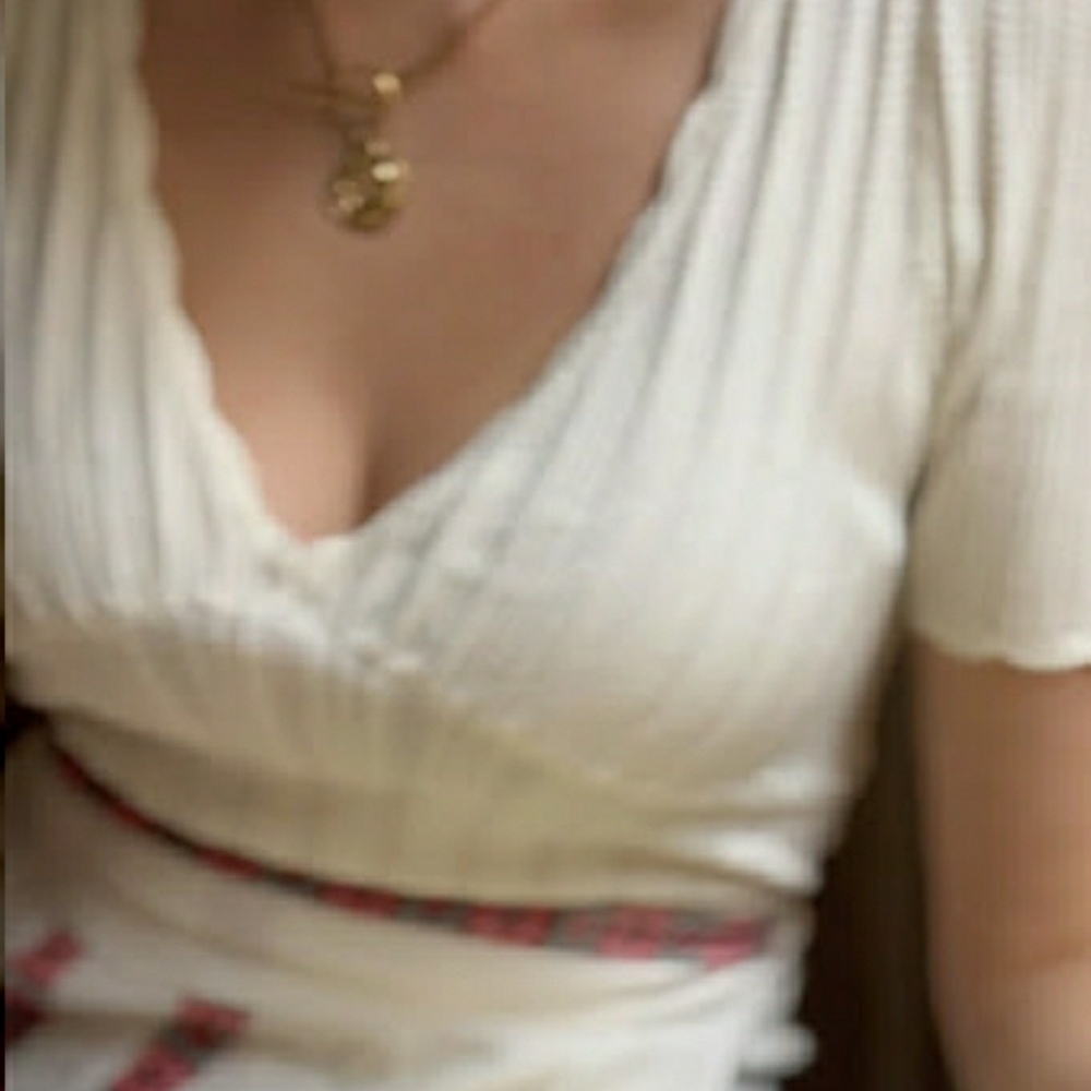 Sezane Cloe Jumper Medium Women's White Ribbed V Neck Top Blouse Shirt #20 - Picture 13 of 13